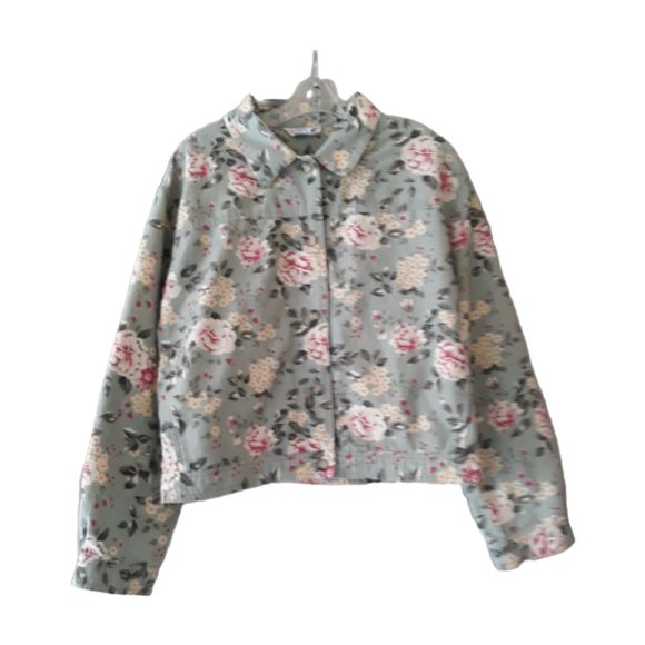 Tabots Jackets & Blazers - Talbots Linen Blend Jacket Green Pink Floral Button Up Womens Size L